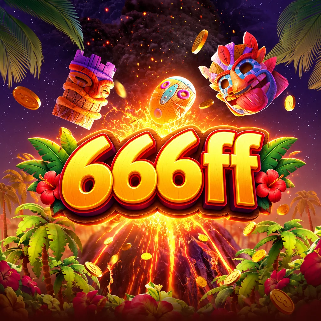 Logo 666ff dengan latar tropis dan elemen patung totem dalam game Hawaiian Tiki