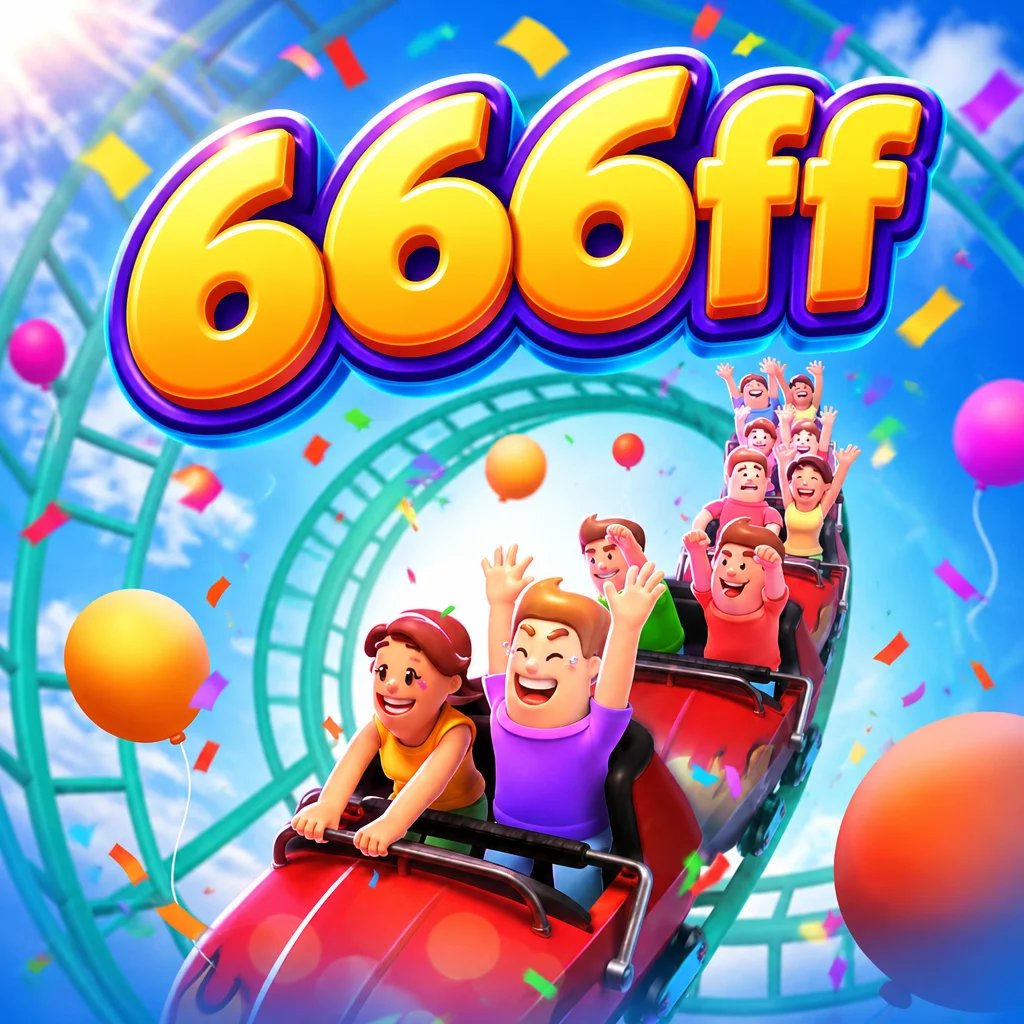 Logo 666ff dengan karakter animasi menaiki wahana roller coaster di game Wild Coaster